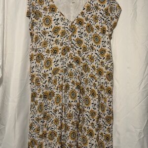 Garnet Hill White Midi Dress with Yellow Floral Print